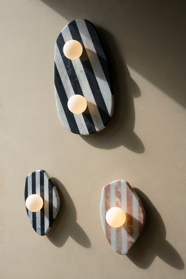 Blob Sconce Double Bulb - Black + White Striped