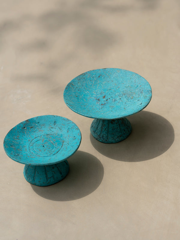 Ban Pa Ao Brass Incense Holders - Rice Husk Blue