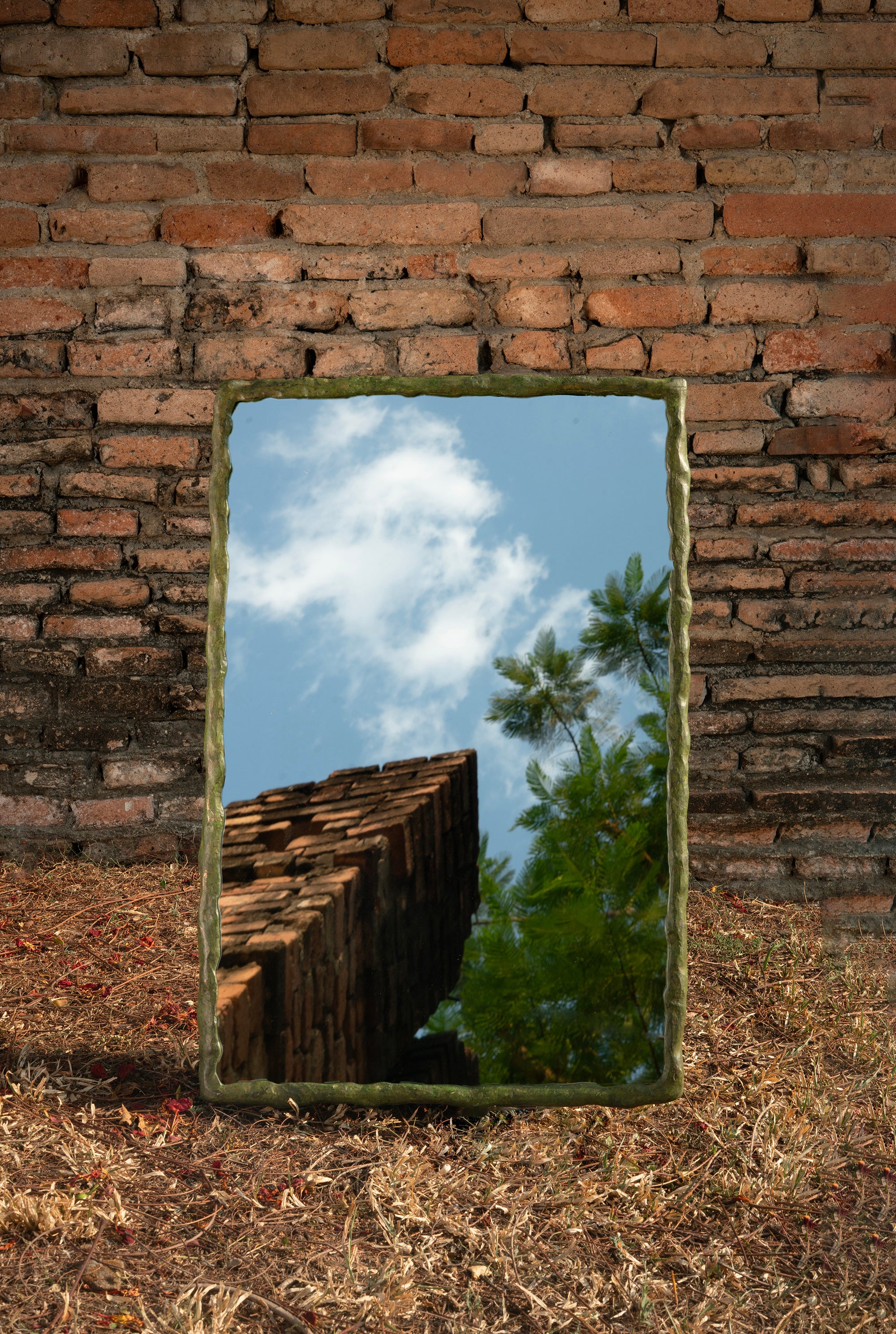 Suthep Mirror - Aged Green Cast Brass